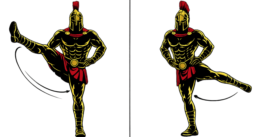 Warrior showcasing Leg Swings with proper form